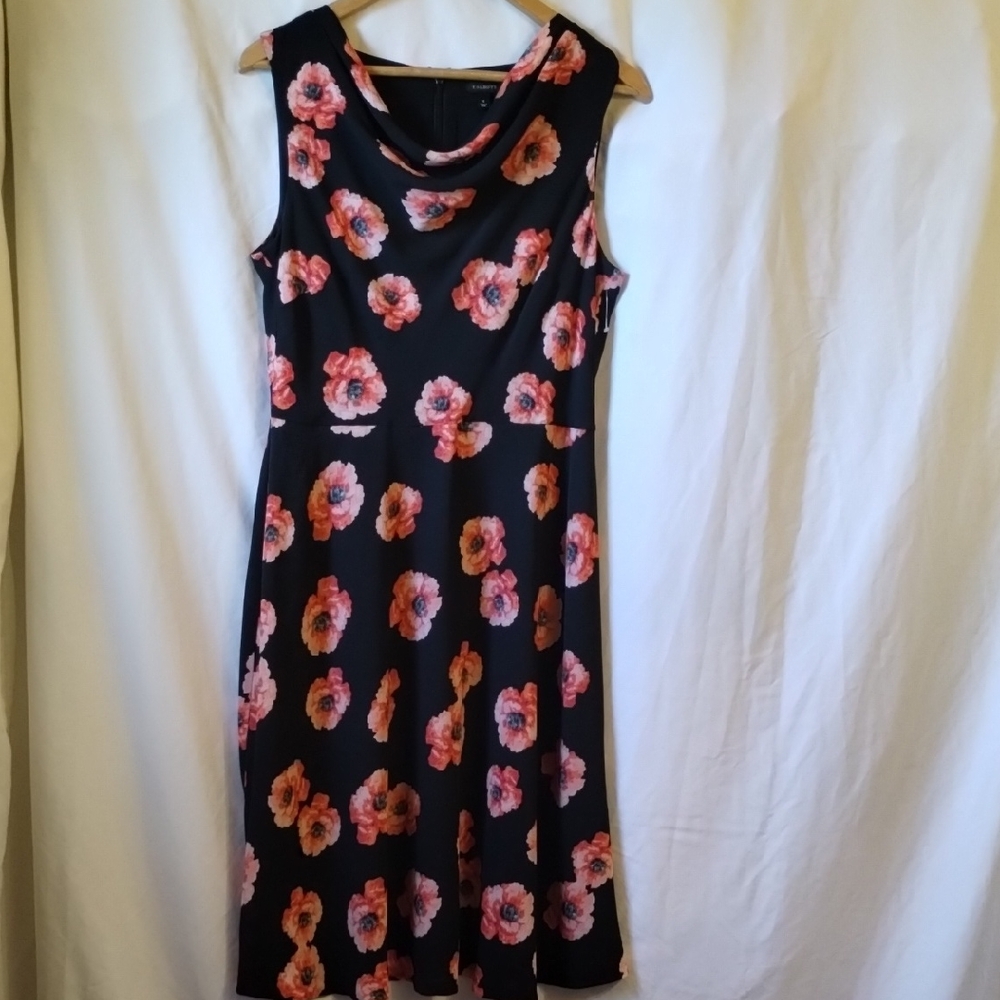 Talbots Navy and Coral Floral Midi Dress